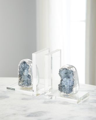 John-Richard Silver Geode Bookends, Set of 2