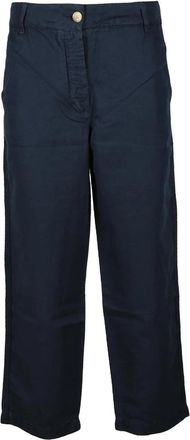 Tommy Hilfiger Cropped Blue Trousers In Cotton-Linen Blend With Functional Pockets