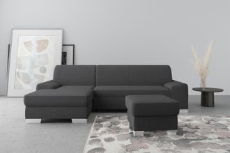 Domo Collection Ecksofa »Anzio L-Form, whlw. Bettfunktion, Federkern, hochwertig, Breite 271 cm« Mit Bettfunktion, Recamiere links, Feinstruktur, anthratzit