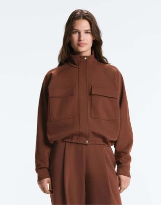 Oysho Giacca in piqu&eacute; di cotone con tasche color caff&egrave;-Marrone