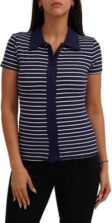 Cyrus Stripe Rib Button-Up Knit Top in Eclipse/Bone at Nordstrom Rack, Size X-Large