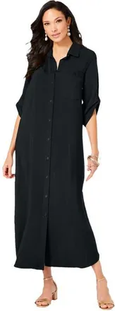 Roaman's Collared Button Front Dress in Black at Nordstrom, Size 20