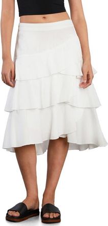 Wash Lab Denim Petal Tiered Denim Midi Skirt in Bright White at Nordstrom, Size X-Small