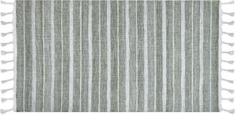 Beliani Alfombra Verde Oscuro Blanco 80 X 150 Cm Pl&aacute;stico Reciclado Patr&oacute;n A Rayas Bademli
