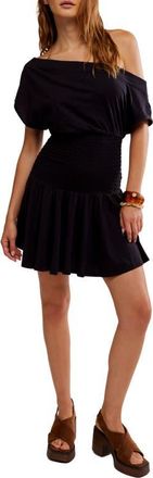 Free People Scorching Hot One-Shoulder Cotton Minidress in Black at Nordstrom, Size X-Large