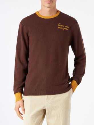 MC2 Saint Barth Man Brown Sweater With Faccio Cose, Vedo Gente Embroidery