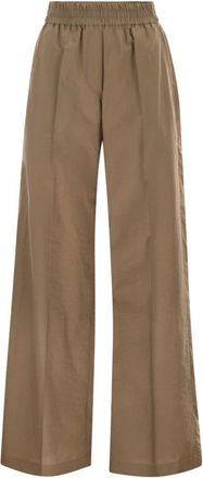 Brunello Cucinelli Wide-Leg Broeken - Dames - Wijde Broeken - Bruin - S - Katoen - Broeken