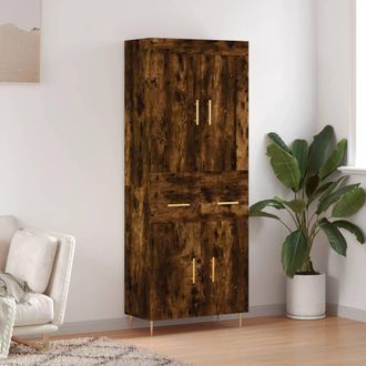 vidaXL Aparador Alto Madera Contrachapada Roble Ahumado 69,5x34x180 Cm Vidaxl