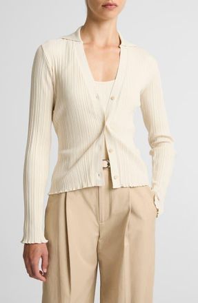 Vince Johnny Collar Rib Cardigan in Flax at Nordstrom, Size Xx-Small
