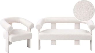 Beliani Sofa Set Off-White Boucle Fully Upholstered 2 Seater Armchair Retro Design Living Room ILBRO