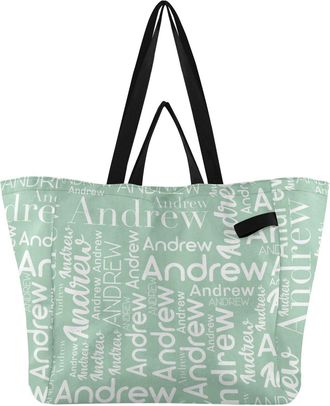 Generic Custom Mint Green print Reusable Canvas Tote Bag, Heavy Duty Grocery Shopping Bag with Double Handles Hard Bottom Large Capacity Work Groceries Travel