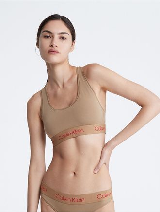 Calvin Klein Womens Stencil Logo Cotton Stretch Unlined Bralette - Brown - XS