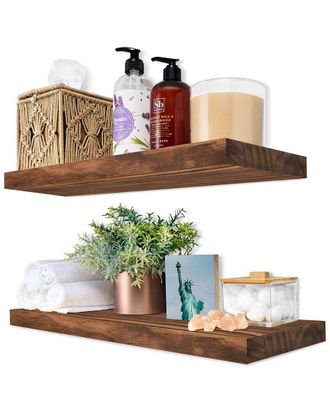 Sorbus Set Of 2 16In Solid Wood Floating Shelves