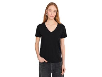 Mod-o-doc Short Sleeve V-Neck Boxy T-Shirts Womens Clothing Black : LG (US 12-14), Cotton