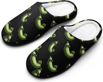 Generic Funny Pickle Wearing Glasses Cotton Slippers for Women Indoor Outdoor Slipper Slip-On Memory Foam Home Shoes