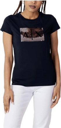 A|X Armani Exchange Ronde Hals T-shirt van Katoen met Korte Mouwen - Dames - T-shirts - Blauw - L - Katoen - Tops