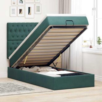 vidaXL Estructura Cama Otomana Colchones Terciopelo Verde Oscuro Vidaxl