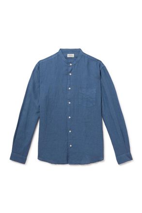 Hartford Premium Pat Grandad-Collar Linen Shirt
