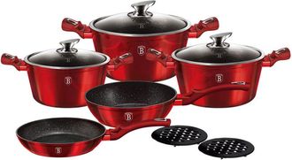 Berlinger Haus Berlinger Haus Bh-1222 Juego De Bater&iacute;a De Cocina De Granito L&iacute;nea Met&aacute;lica Roja 10 Piezas