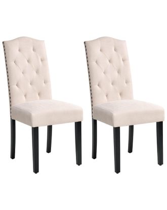 Beliani Set Di 2 Sedie Da Pranzo Tessuto Vellutato Crema Gambe In Legno Nero Shirley