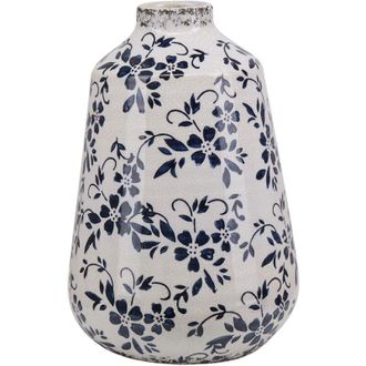 Beliani Beliani - Flower Vase Floral Pattern Distressed 25 cm Home Decor Stoneware White Maroneia