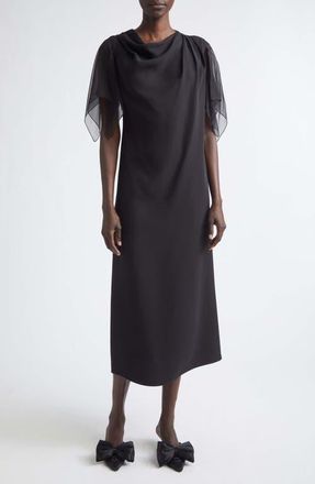 Valentino Draped Silk Cady Couture & Chiffon Midi Dress in Black at Nordstrom, Size 6 Us