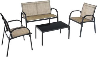 Costway Juego De 4 Piezas De Muebles De Patio Con 2 Sillones,1 Banco De 2 Plazas Y 1 Mesa De Centro De Hierro Y Tela De Malla Para Terraza Jard&iacute;n Exterior (ma