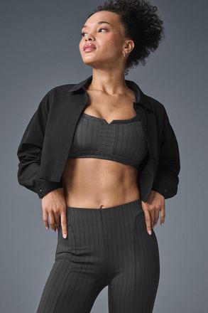 Alo | Cropped Take Me Out Button Up Top in Black, Size: Medium