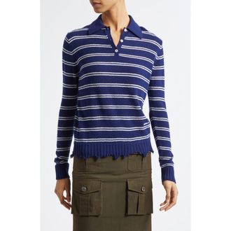 Shushu/Tong Deconstructed Stripe Wool Polo Sweater in Blue Stripe at Nordstrom, Size 10 Us
