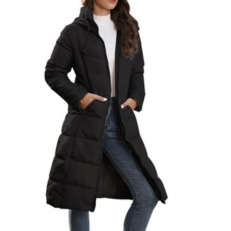 Generic Women Padded Long Puffer Coat Clearance Winter Longline Jacket Quilted Coats with Pocket Sporty Thicken Casual Down Jacket Plus Size Plain Full Zip Cl