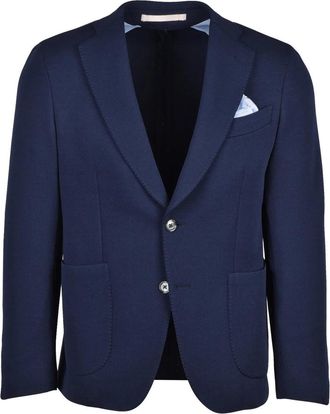 Uomolebole Blue Men Polyester Elastane Blazer Jacket