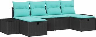 vidaXL Conjunto De Sof&aacute; De Jard&iacute;n 6 Uds. Negro Rat&aacute;n Sint&eacute;tico Vidaxl