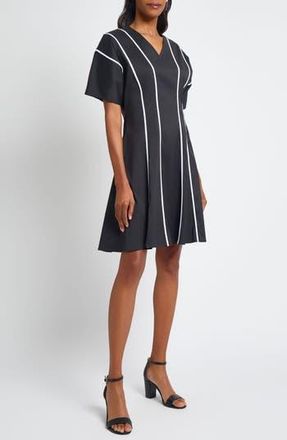 Ming Wang Stripe Flare Dress in Black/White at Nordstrom Rack, Size Xx-Small