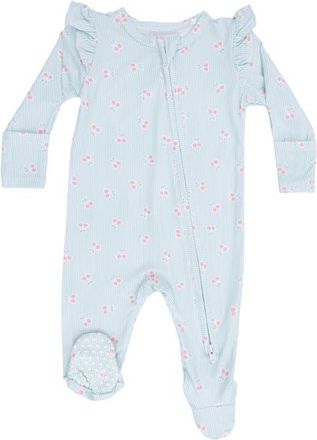 Angel Dear Tiny Stripe Ruffle Footie Jumpsuit in Blue at Nordstrom, Size Newborn