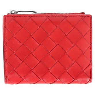 Bottega Veneta Bottega Veneta Kleine Intrecciato Bi-Fold Rits Portemonnee in Rood Leer