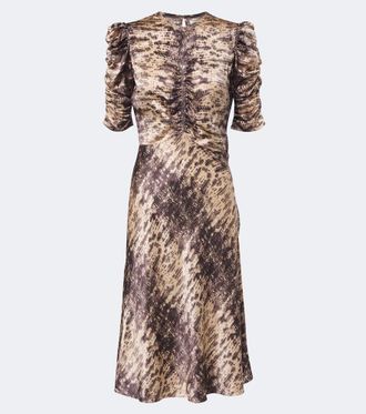 Isabel Marant Lemila ruched snake-print silk midi dress
