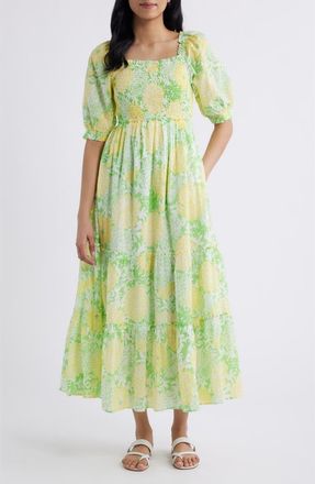 Lilly Pulitzer Hadly Floral Print Smocked Dress in Crocodile Green Mumbo Jumbo at Nordstrom, Size Xx-Small