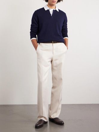 Dunhill Cotton-Trimmed Cashmere and Linen-Blend Polo Shirt