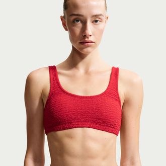 Nike Womens Swim Shoreline Texture Bralette Bikini Top in Red | NESSG257-642