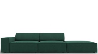 BLOOMINGLOFT 3-Sitzer Designsofa Jodie mit Ottomane rechts - Strukturstoff