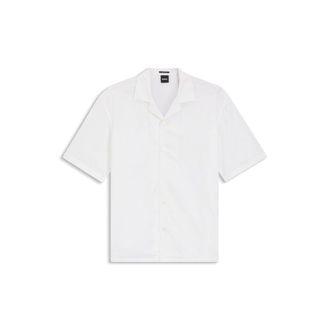 BOSS Relaxed-fit shirt in floral-embroidered cotton