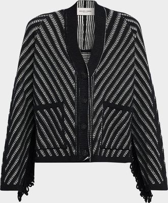 Golden Goose Journey Olidia Herringbone Jacquard Fringe-Trim Cardigan