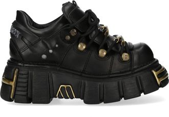 New Rock Unisex Black Leather Gothic Platform Ankle Boots - M-120N-C116 - Size EU 46