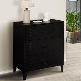 IDMarket Ester C&oacute;moda De 3 Cajones De Metal Negro De 60 Cm, Dise&ntilde;o Industrial