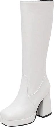 Generic Women Knee High Platform Boots Thick Heel Side Zipper Pu Leather Winter Elegant Party Long Boot