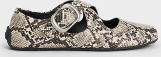 Charles & Keith Snake-Print Crossover-Strap Mary Janes