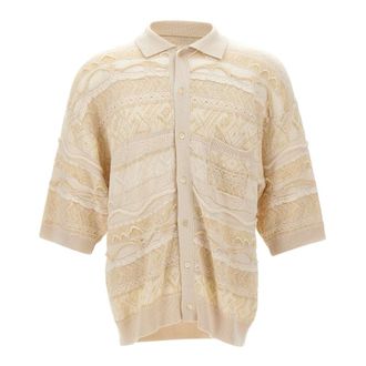 Laneus Cardigans, male, Beige, Size: XS/S Jacquard Knit Shirt