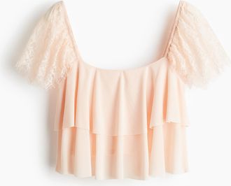 H&M Shirt mit Spitzenärmeln - Orange