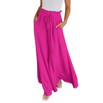 Generic Leggings with Pockets Linen Trousers for Women UK Womens Wide Leg Pants Flowy Ruffle Solid Color Drawstring Waist Pants Womens Pyjama Bottoms Wrap Tro