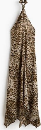 H&M Knot-detail Halterneck Dress in Brown/leopard Print at Nordstrom, Size X-Large